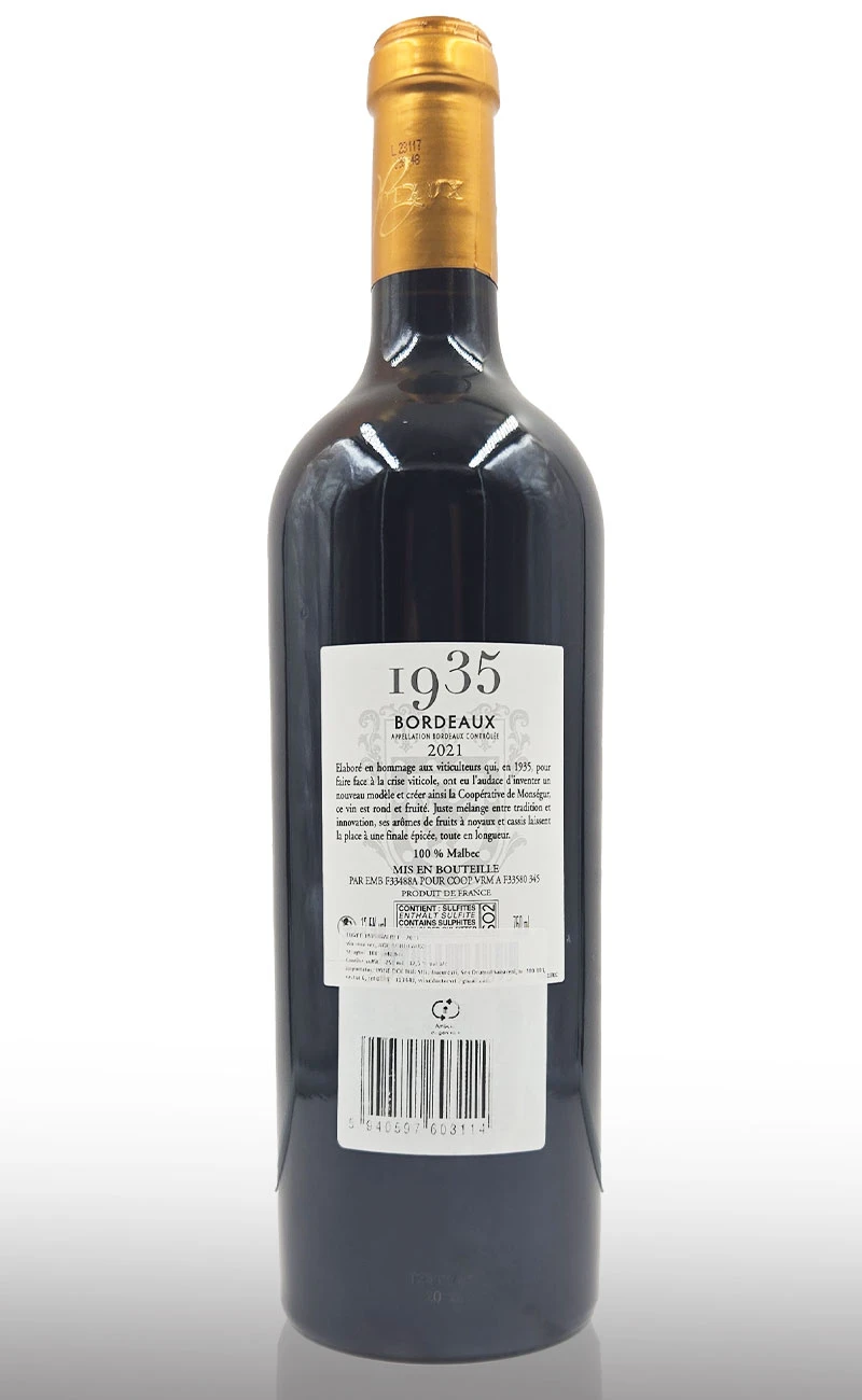 Vin rosu sec, Bordeaux Malbec 1935